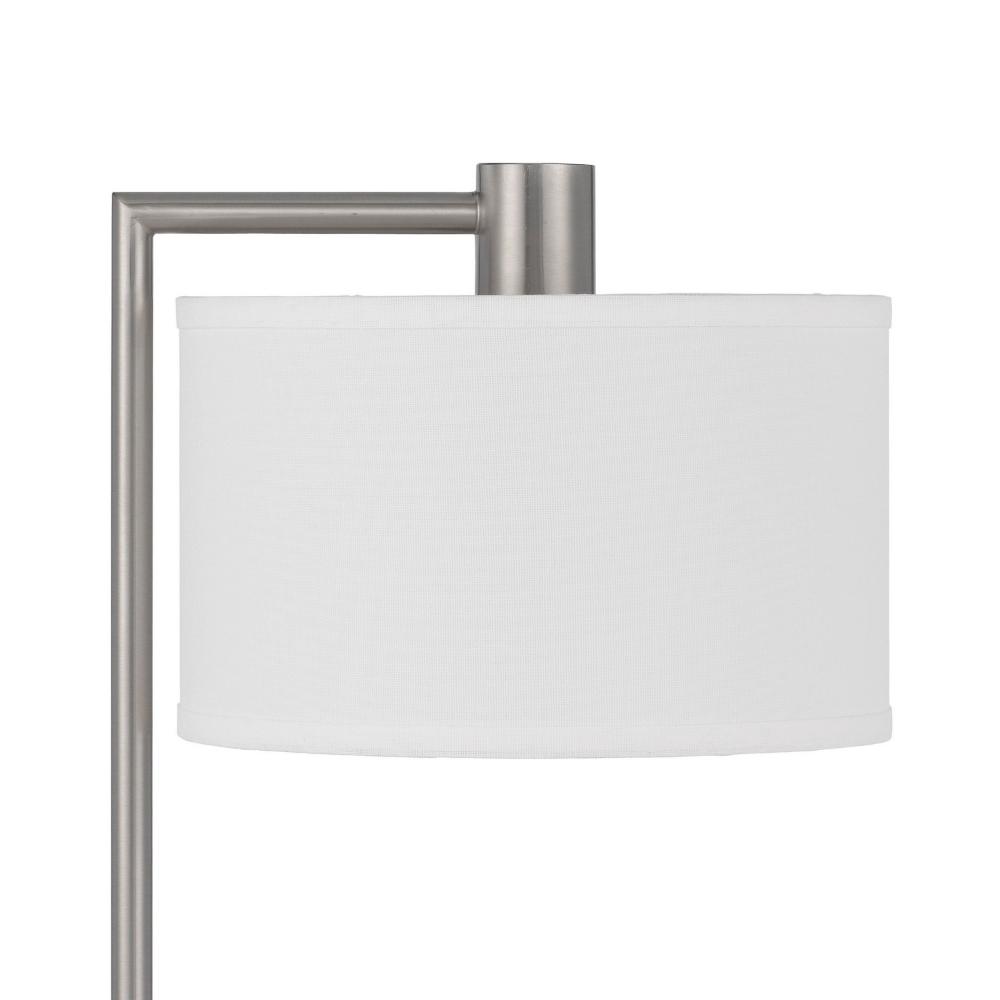 Benjara Ano Table Lamp, 2 Outlets, 1 USB, White Shade, Chrome Metal 22 Inch