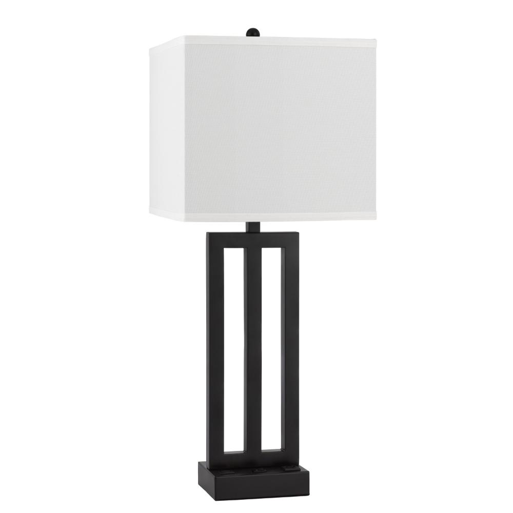 Benjara Haney Table Lamp, 1 Outlet, USB Port, Bronze Slim Keyhole Base 30 Inch