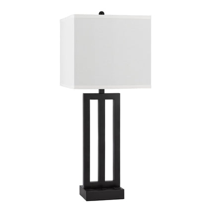 Benjara Haney Table Lamp, 1 Outlet, USB Port, Bronze Slim Keyhole Base 30 Inch