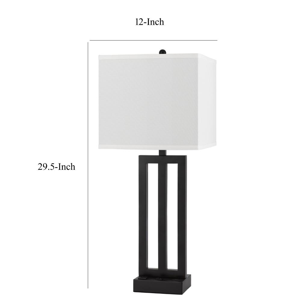 Benjara Haney Table Lamp, 1 Outlet, USB Port, Bronze Slim Keyhole Base 30 Inch