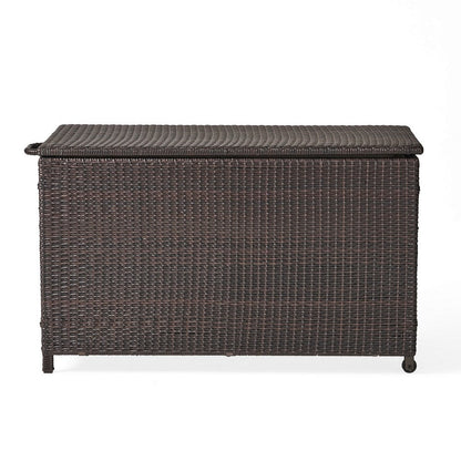Benjara Laki Outdoor Storage Chest, Brown PE Rattan Wicker, Aluminum, 53 Inch