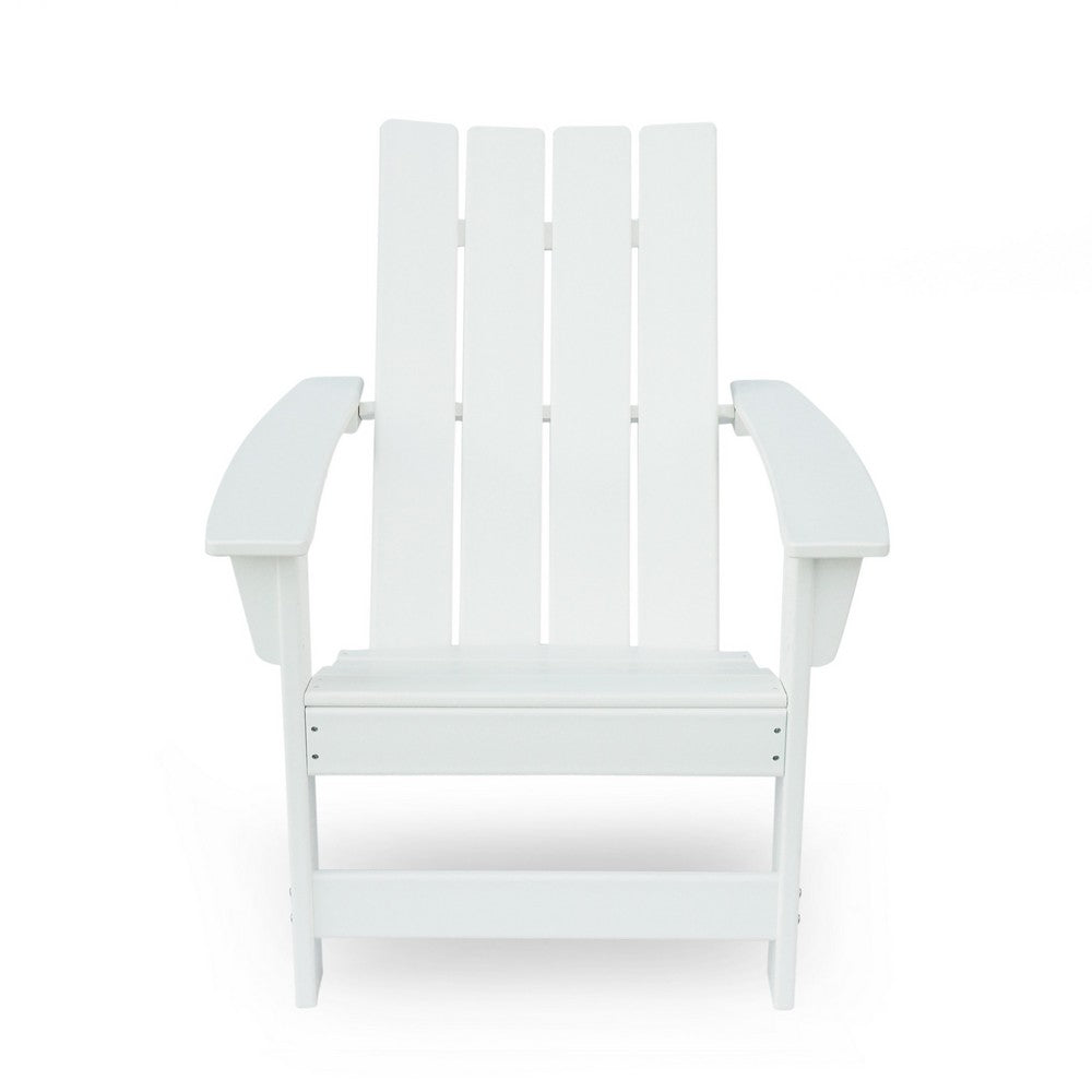 Benjara Elisa Outdoor Adirondack Chair, White Resin, Slat Panel Back And Seat