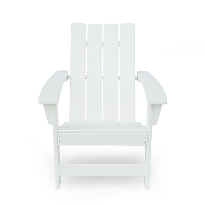Benjara Elisa Outdoor Adirondack Chair, White Resin, Slat Panel Back And Seat