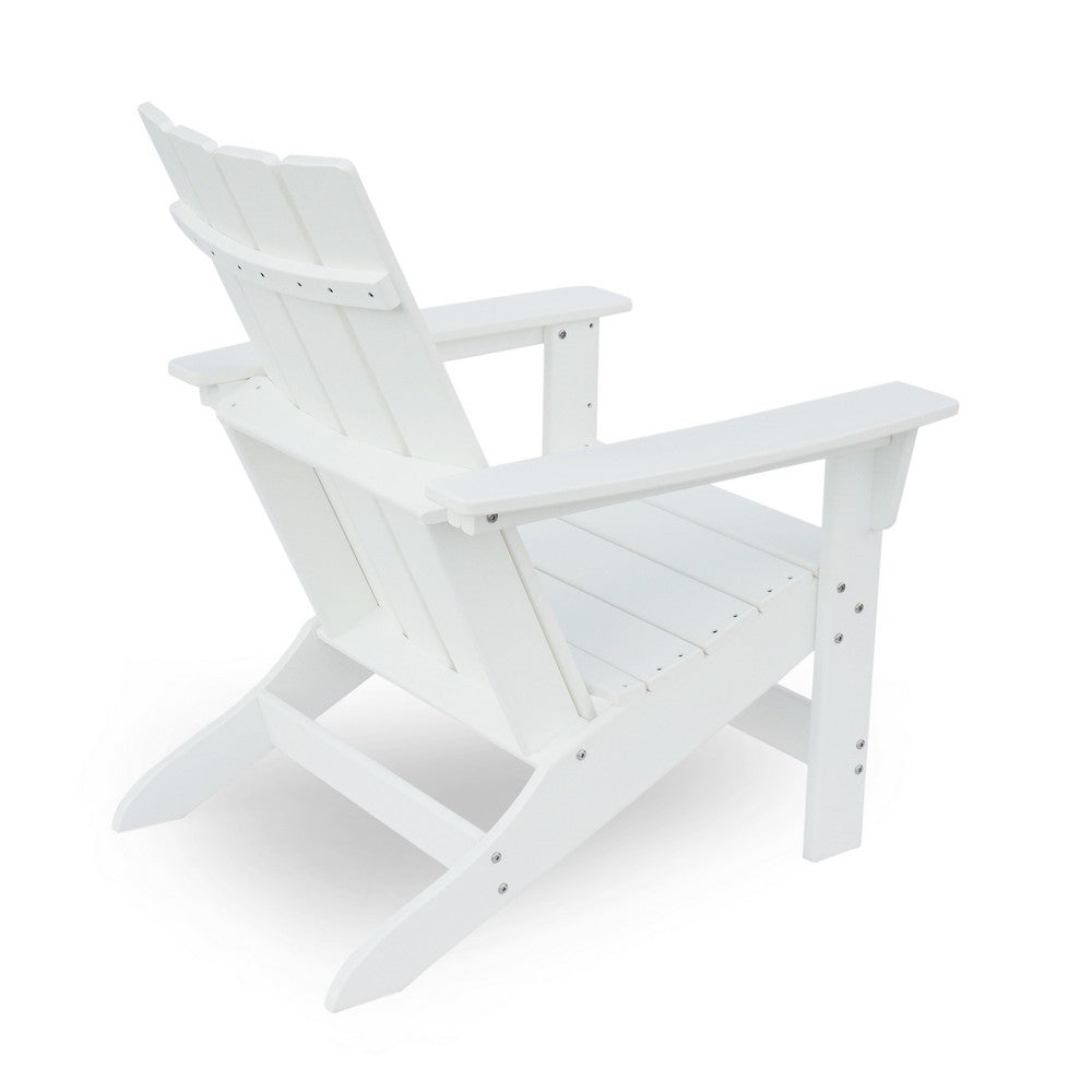 Benjara Elisa Outdoor Adirondack Chair, White Resin, Slat Panel Back And Seat
