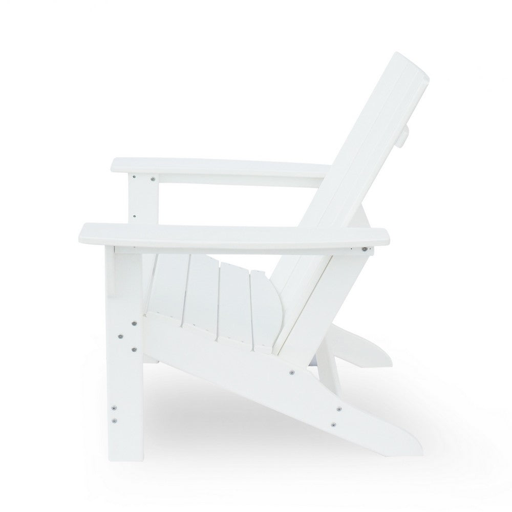 Benjara Elisa Outdoor Adirondack Chair, White Resin, Slat Panel Back And Seat