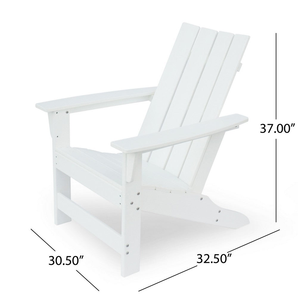 Benjara Elisa Outdoor Adirondack Chair, White Resin, Slat Panel Back And Seat