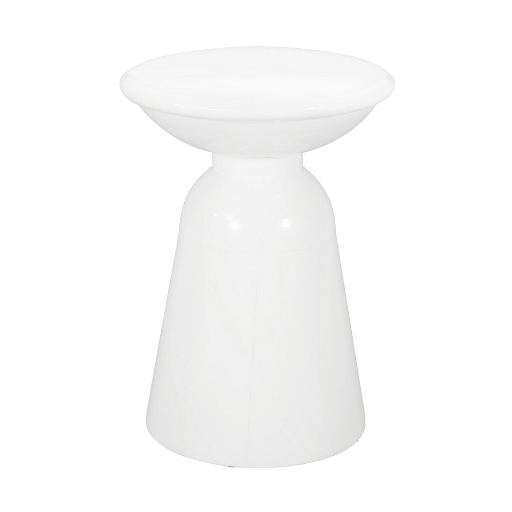 Benjara Suma Outdoor Side End Table Set of 2, Round Top, Pedestal, White Iron