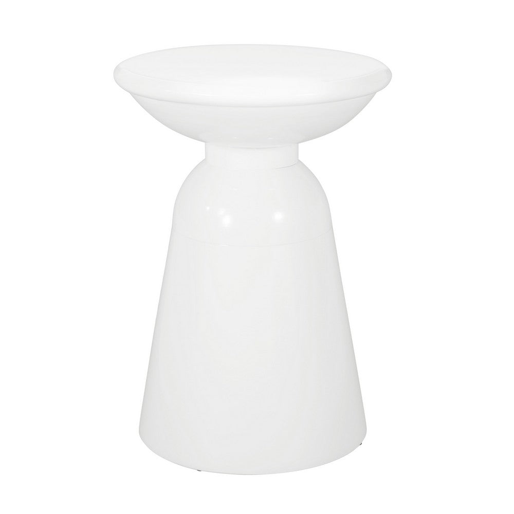 Benjara Suma Outdoor Side End Table Set of 2, Round Top, Pedestal, White Iron