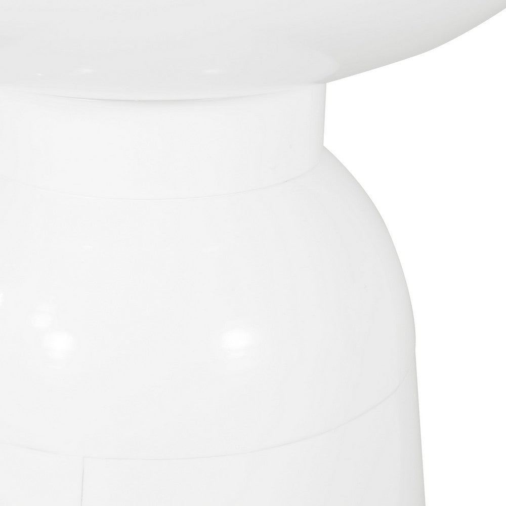 Benjara Suma Outdoor Side End Table Set of 2, Round Top, Pedestal, White Iron