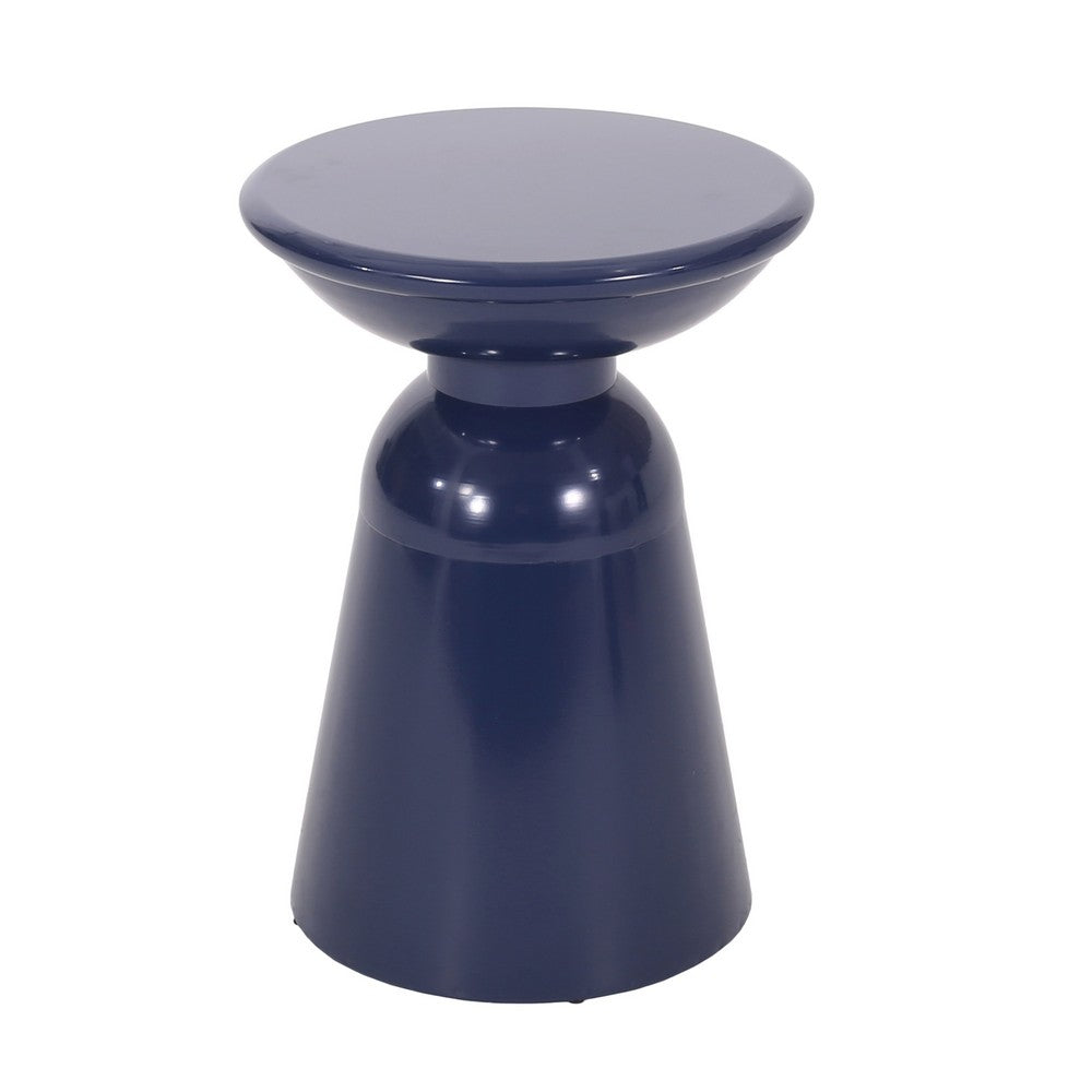 Benjara Suma Outdoor End Table Set of 2, Round, Pedestal Base, Navy Blue Iron