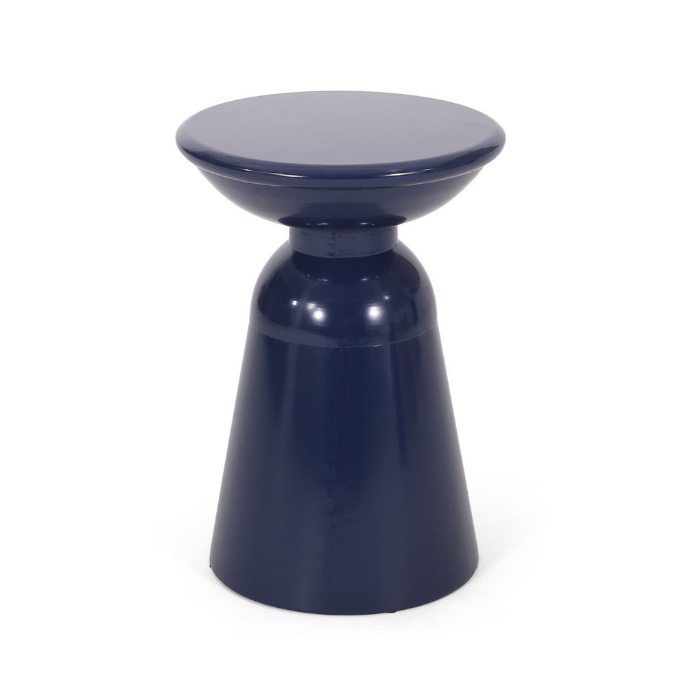 Benjara Suma Outdoor End Table Set of 2, Round, Pedestal Base, Navy Blue Iron