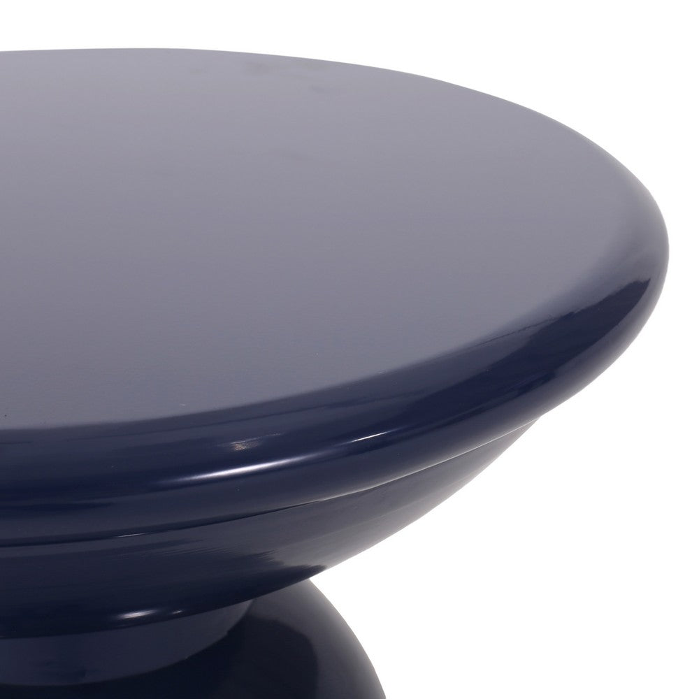 Benjara Suma Outdoor End Table Set of 2, Round, Pedestal Base, Navy Blue Iron