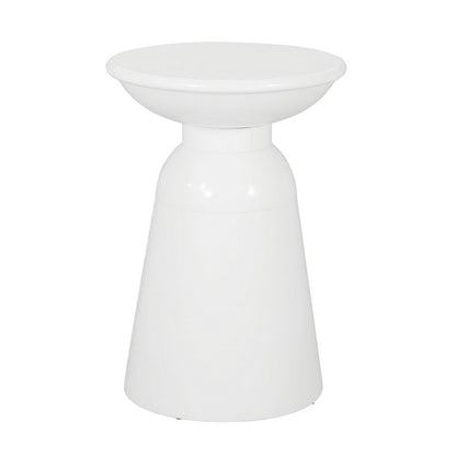 Benjara Suma Outdoor End Table, Round 15 Inch Top, Pedestal Base, White Iron