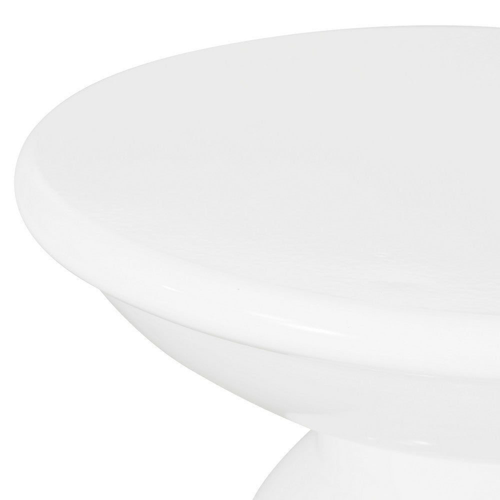 Benjara Suma Outdoor End Table, Round 15 Inch Top, Pedestal Base, White Iron