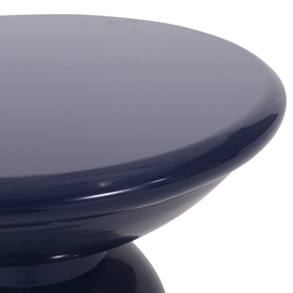 Benjara Suma Outdoor End Table, Round 15 Inch Top, Pedestal Base, Blue Iron