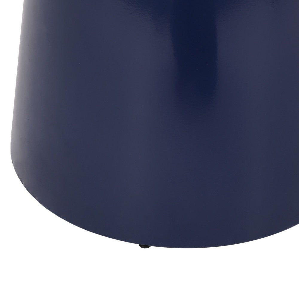 Benjara Suma Outdoor End Table, Round 15 Inch Top, Pedestal Base, Blue Iron