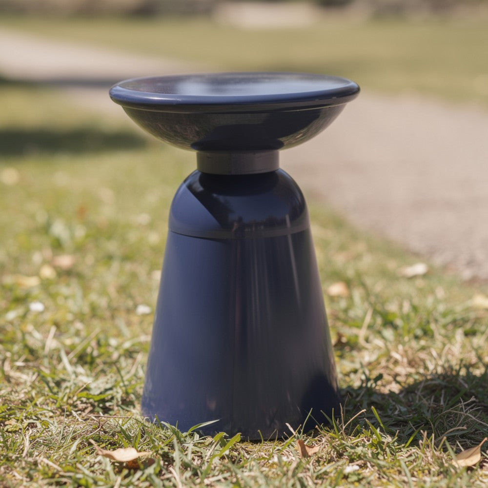 Benjara Suma Outdoor End Table, Round 15 Inch Top, Pedestal Base, Blue Iron