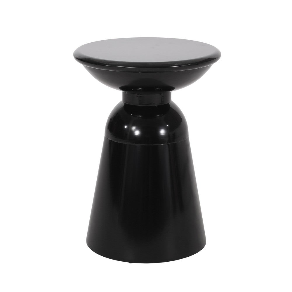 Benjara Suma Outdoor End Table, Round 15 Inch Top, Pedestal Base, Black Iron