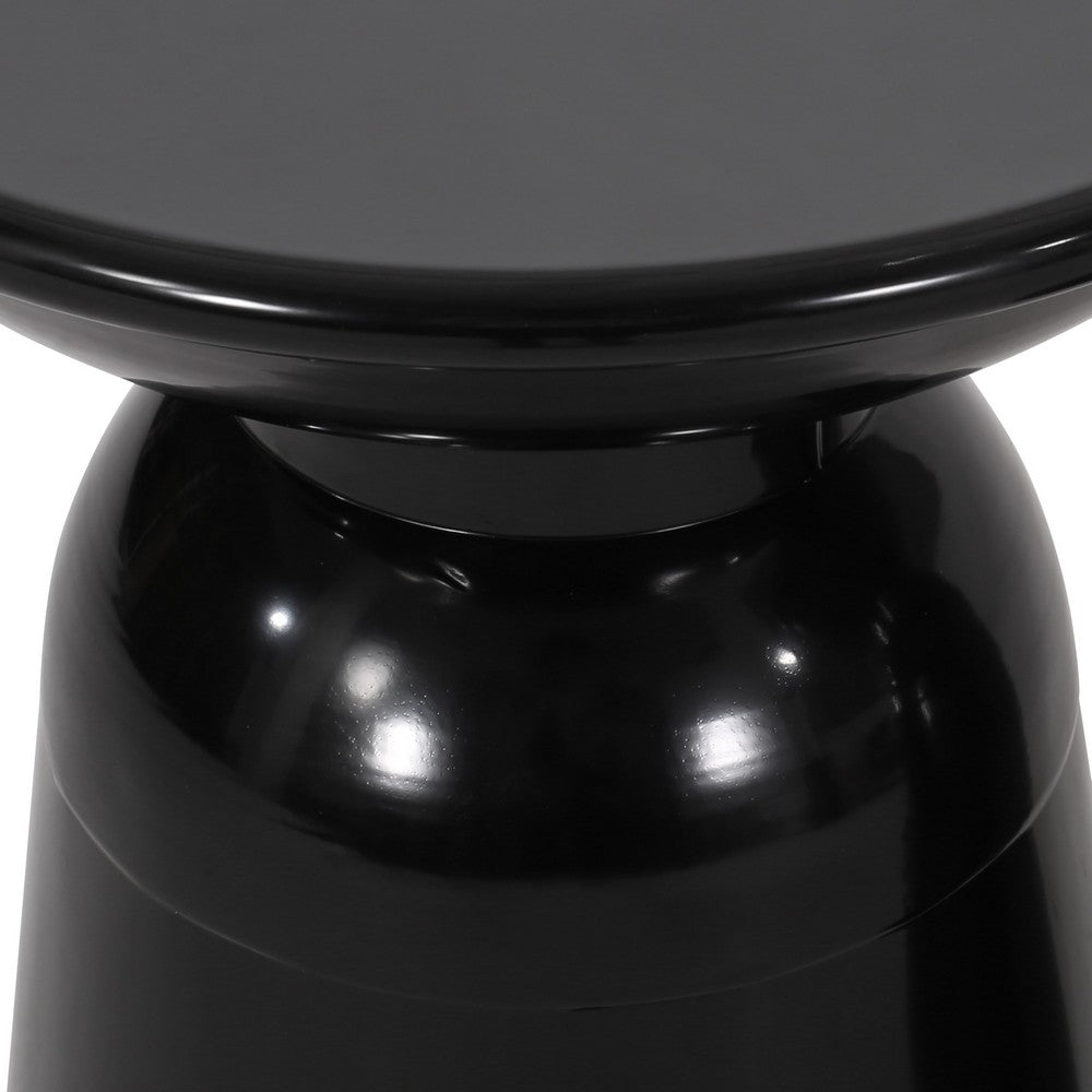 Benjara Suma Outdoor End Table, Round 15 Inch Top, Pedestal Base, Black Iron
