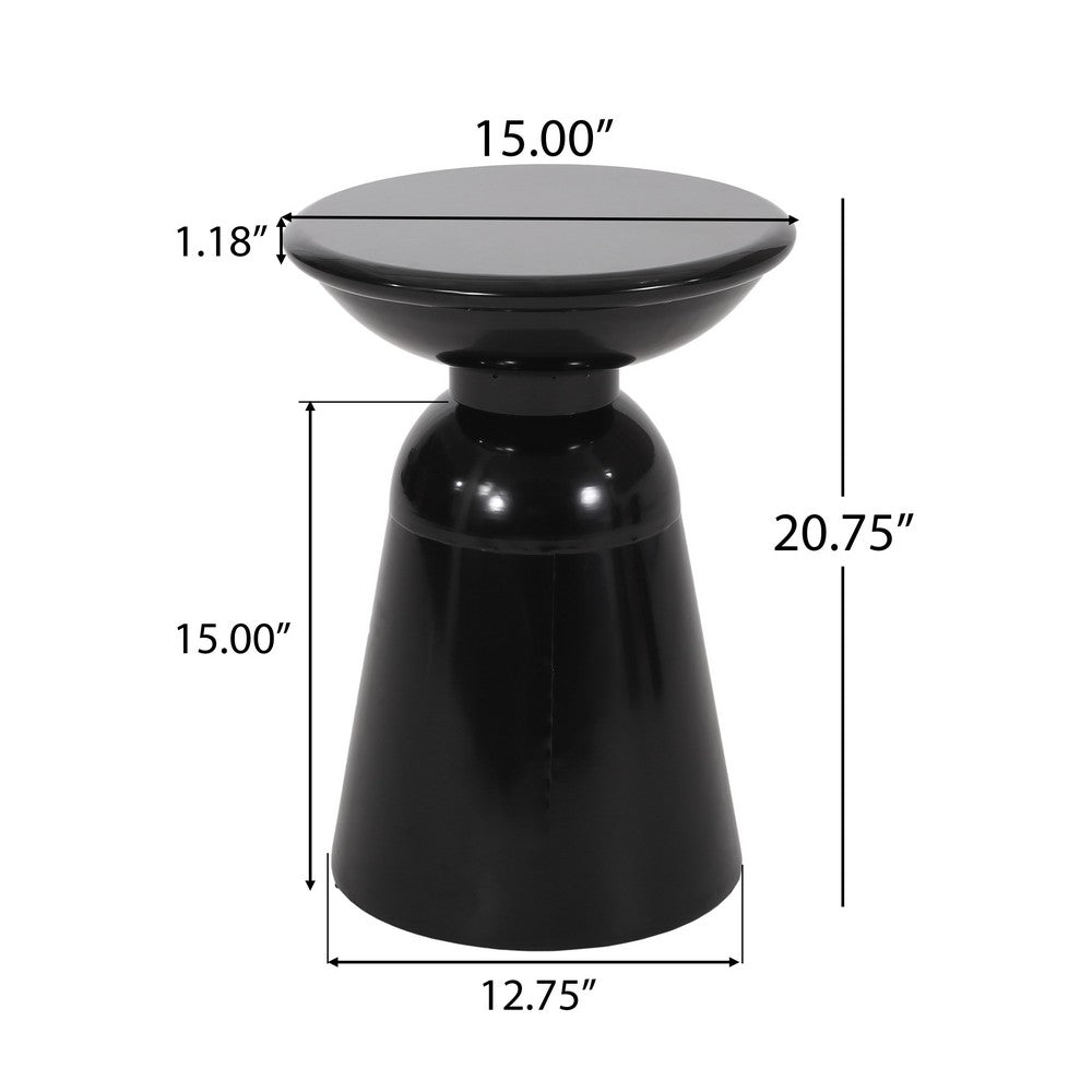 Benjara Suma Outdoor End Table, Round 15 Inch Top, Pedestal Base, Black Iron