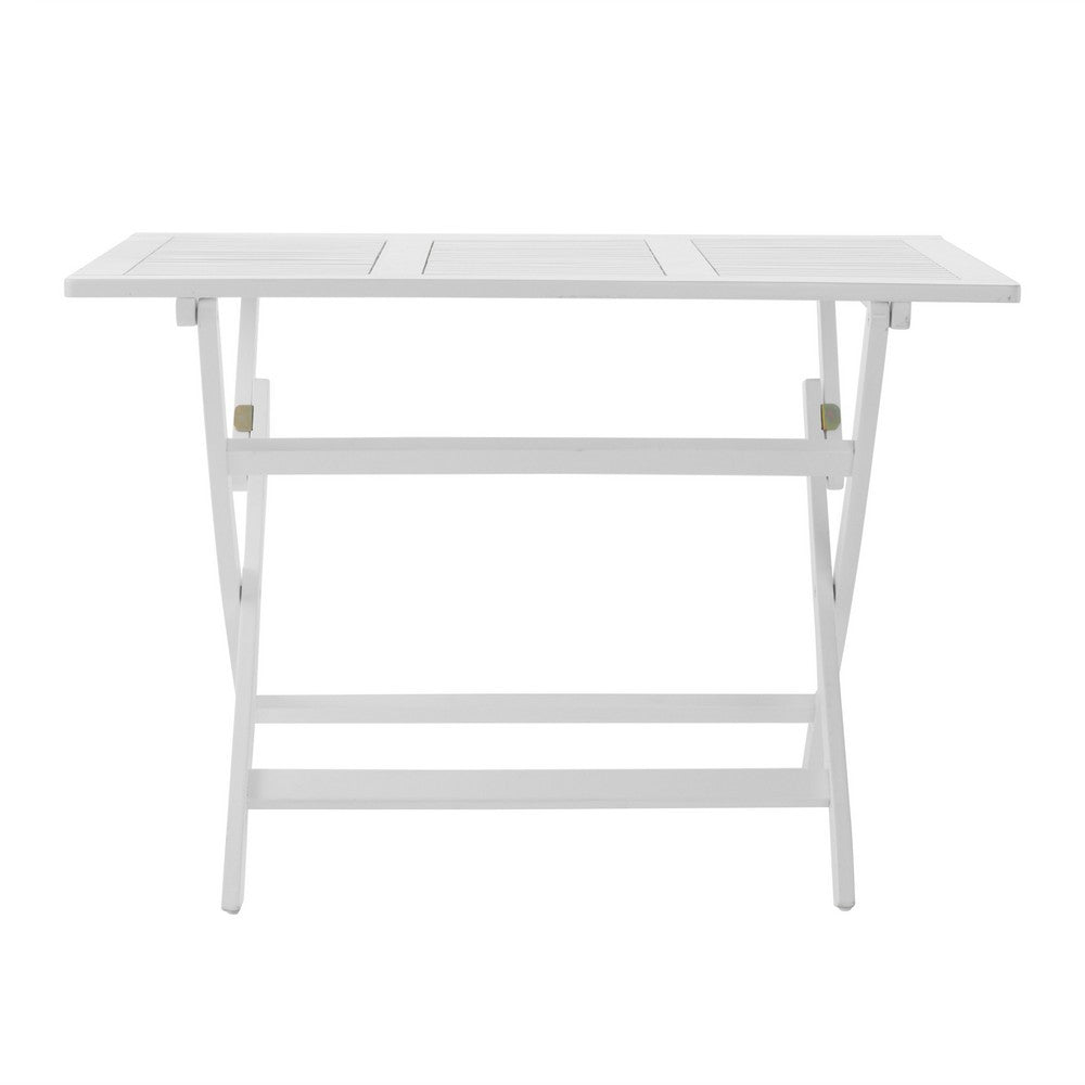 Benjara Cami Outdoor Foldable Dining Table, Rectangular 44 Inch, White Wood
