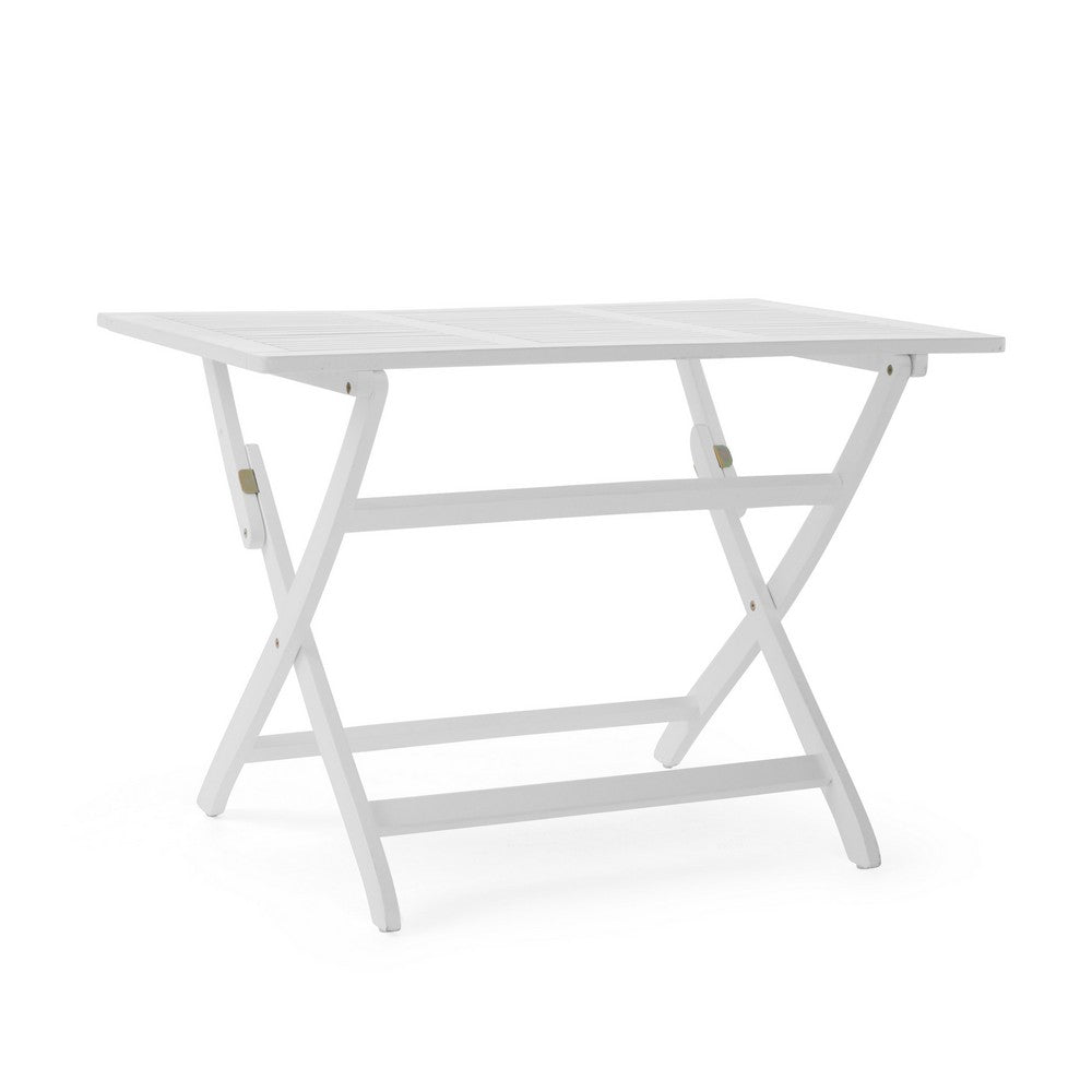 Benjara Cami Outdoor Foldable Dining Table, Rectangular 44 Inch, White Wood