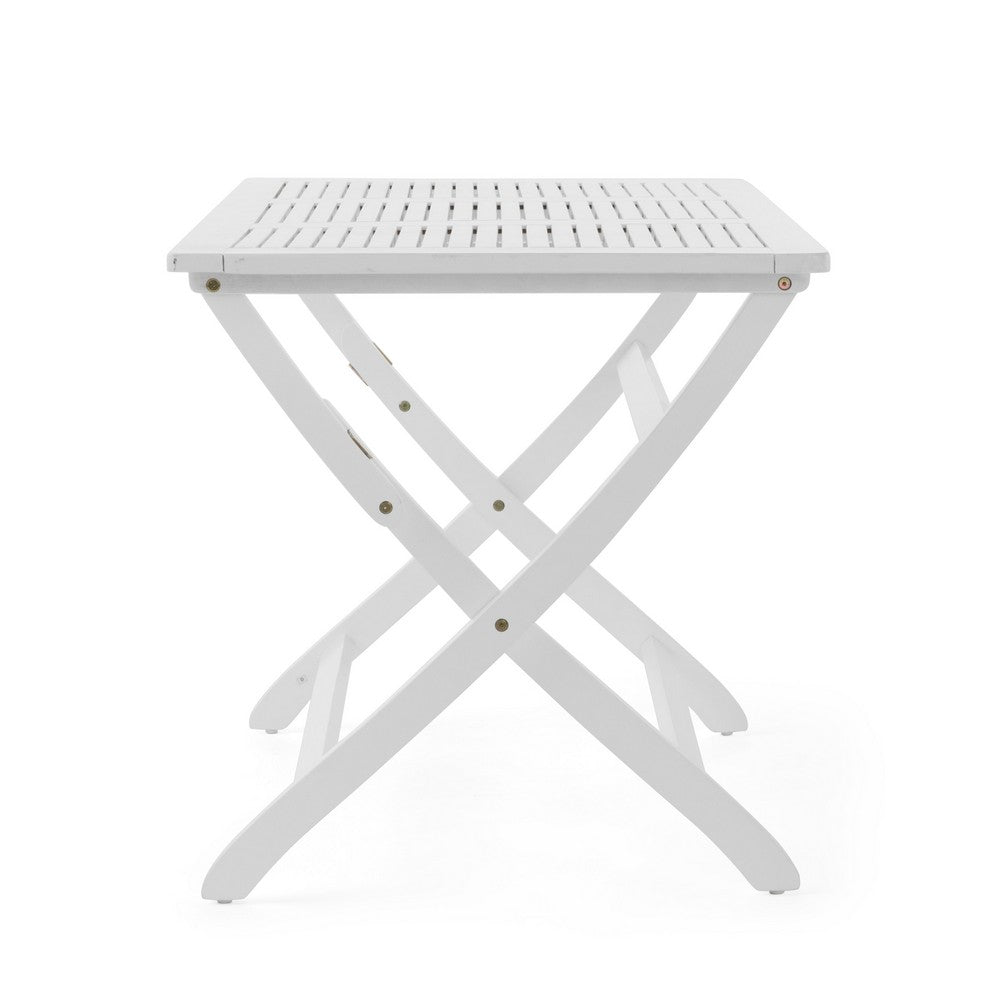 Benjara Cami Outdoor Foldable Dining Table, Rectangular 44 Inch, White Wood