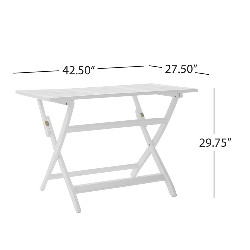 Benjara Cami Outdoor Foldable Dining Table, Rectangular 44 Inch, White Wood