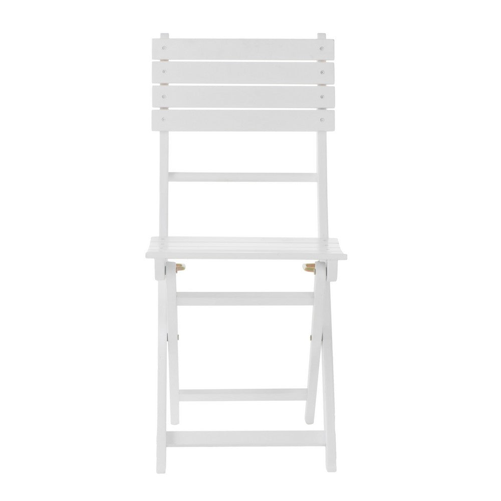 Benjara Cami Outdoor Foldable Dining Chair Set of 2, Slatted, X Legs, White