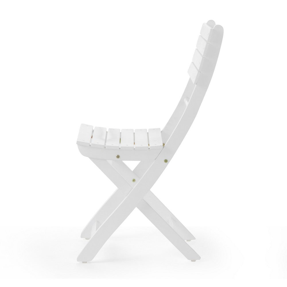 Benjara Cami Outdoor Foldable Dining Chair Set of 2, Slatted, X Legs, White