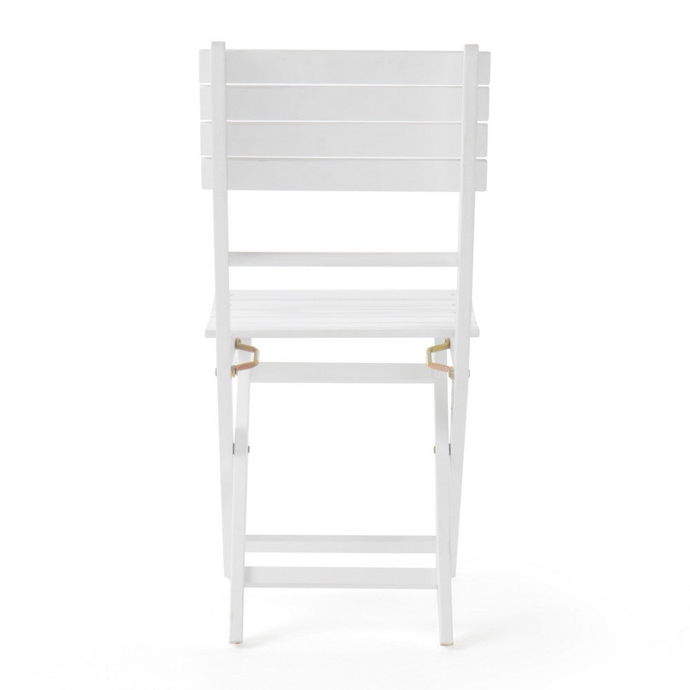 Benjara Cami Outdoor Foldable Dining Chair Set of 2, Slatted, X Legs, White