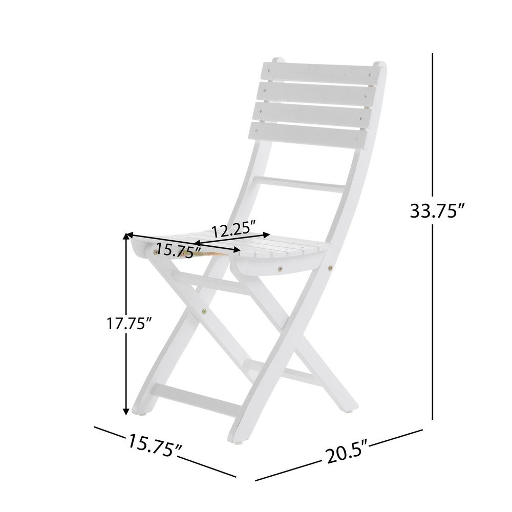 Benjara Cami Outdoor Foldable Dining Chair Set of 2, Slatted, X Legs, White