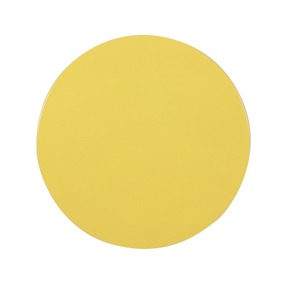 Benjara Kemo Outdoor End Table, Round 14 Inch, Cutout Design, Yellow Frame