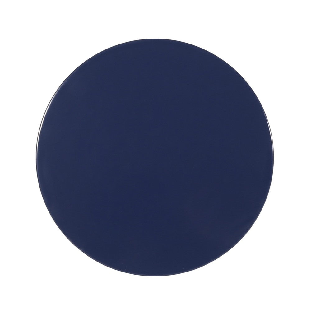 Benjara Kemo Outdoor End Table Set of 2, Round Top, Cutout Design, Navy Blue
