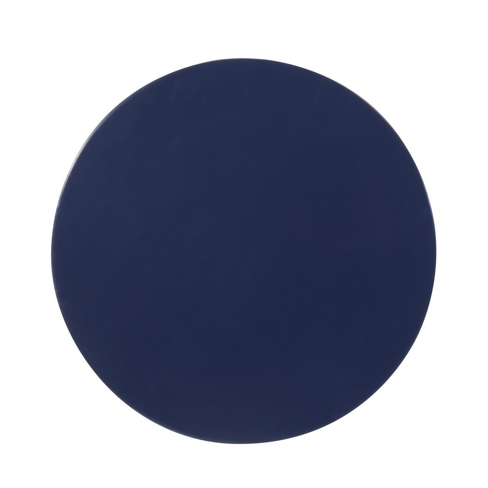Benjara Kemo Outdoor End Table, Round 14 Inch, Cutout Design, Navy Blue