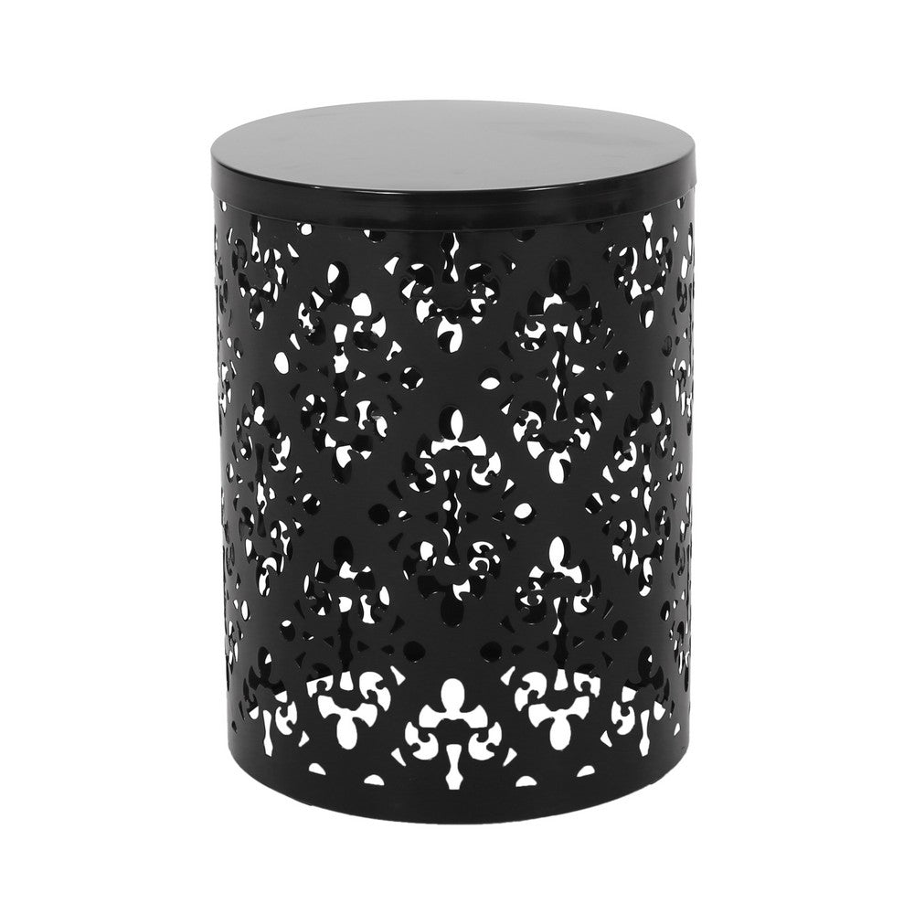 Benjara Kemo Outdoor End Table Set of 2, Round Top, Cutout Design, Black Iron