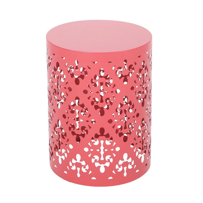 Benjara Kemo Outdoor End Table, Round 14 Inch, Cutout Design, Dark Peach Iron