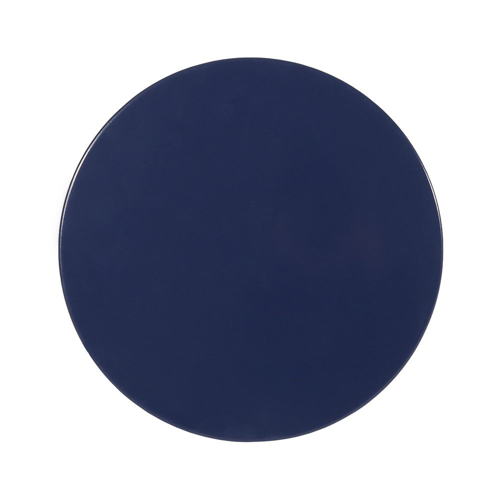 Benjara Kemo Outdoor End Table, Round 14 Inch, Cutout Design, Navy Blue Iron