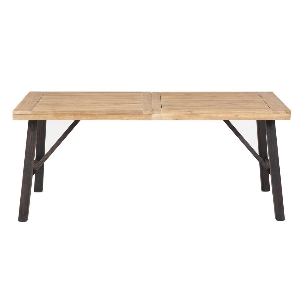 Benjara Wren Outdoor Dining Table, Rectangular 71 Inch, Brown And Black Wood