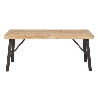 Benjara Wren Outdoor Dining Table, Rectangular 71 Inch, Brown And Black Wood