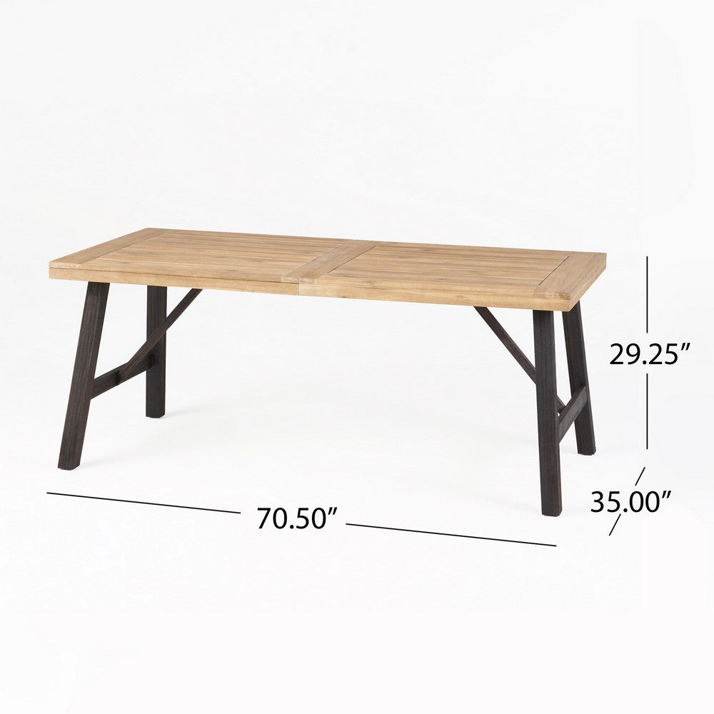 Benjara Wren Outdoor Dining Table, Rectangular 71 Inch, Brown And Black Wood