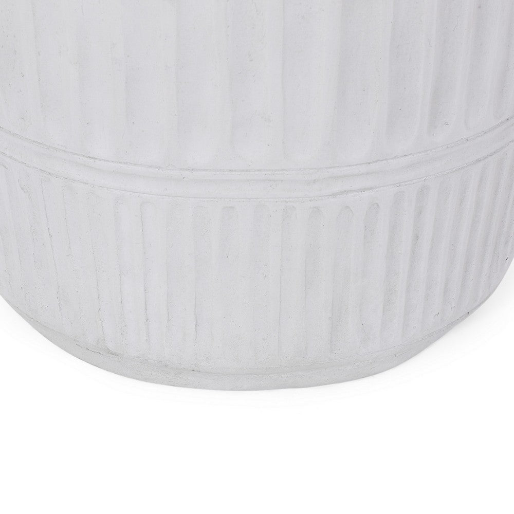 Benjara End Table, White Faux Concrete, Round 15 Inch Top, Natural White