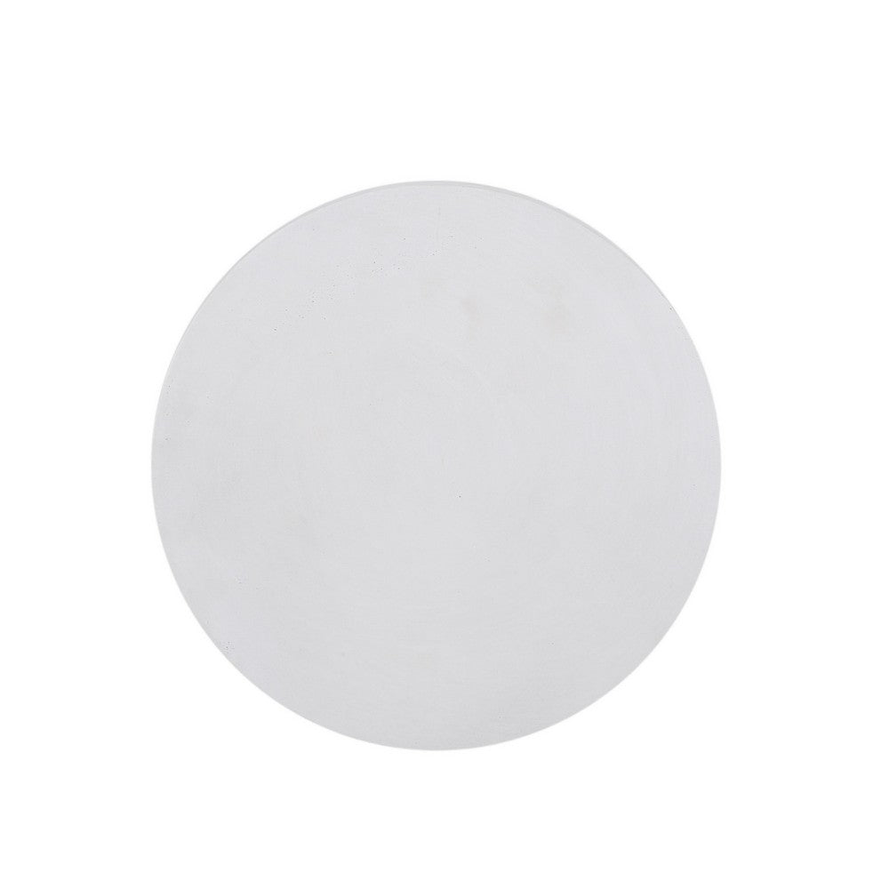 Benjara End Table, White Faux Concrete, Round 15 Inch Top, Natural White