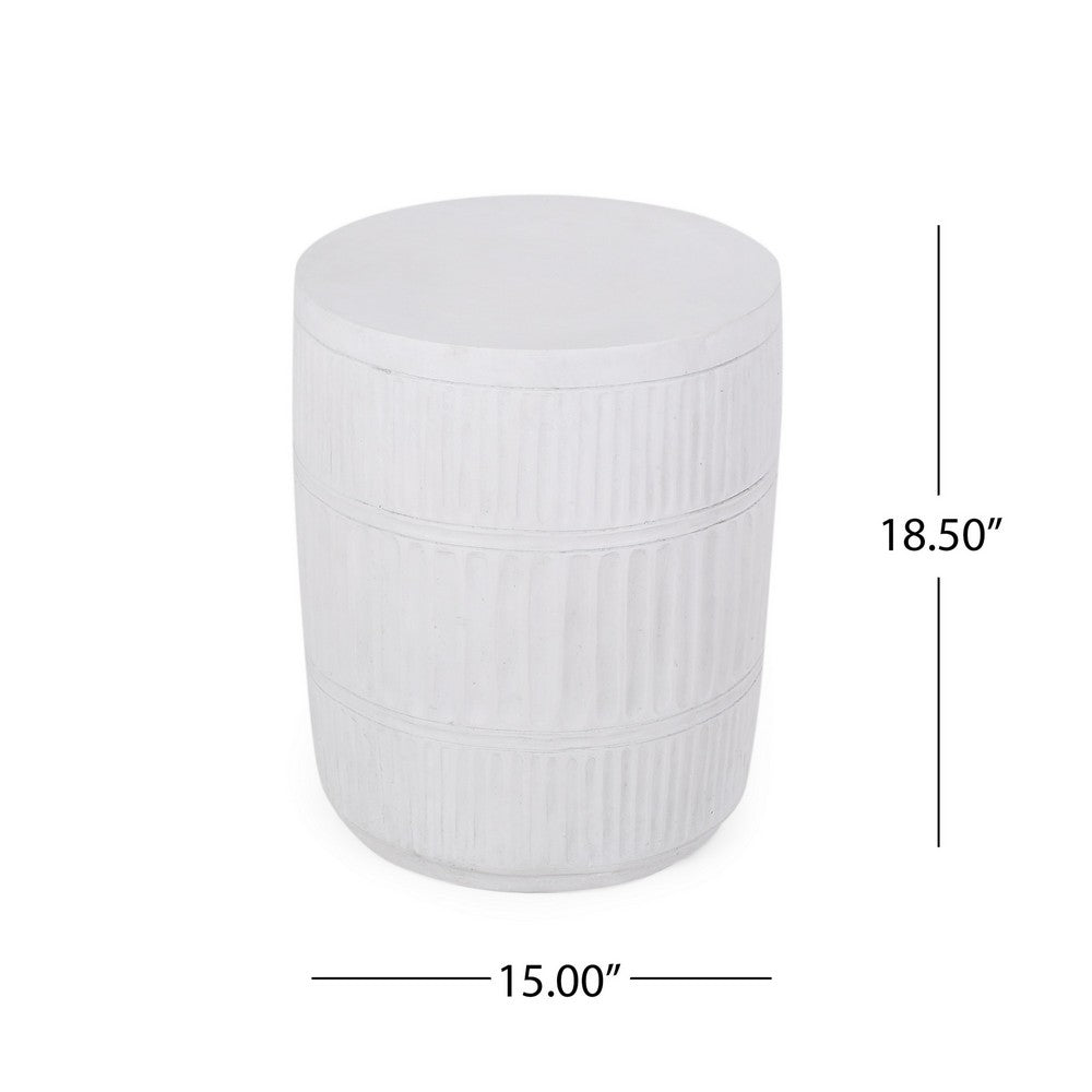 Benjara End Table, White Faux Concrete, Round 15 Inch Top, Natural White