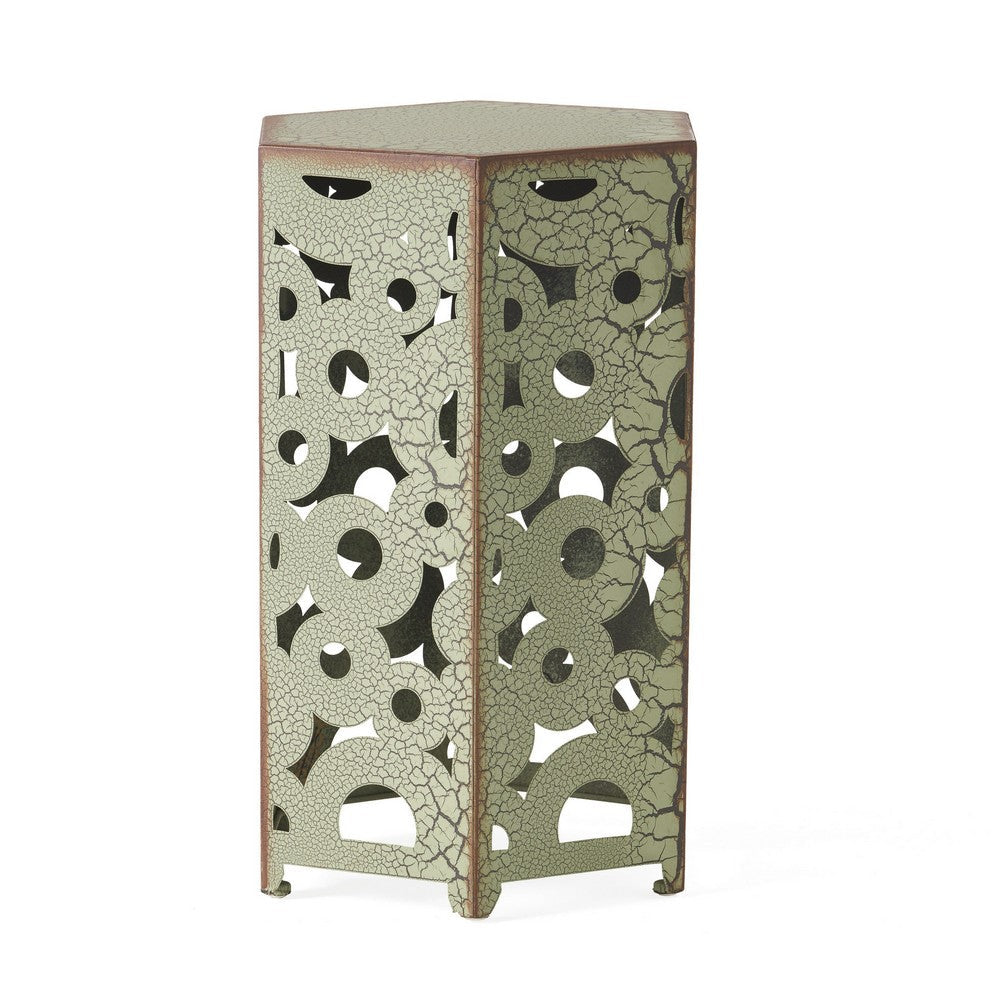 Benjara Silva Accent Table Set of 2, Hexagonal Top, Cut Pattern, Green Iron