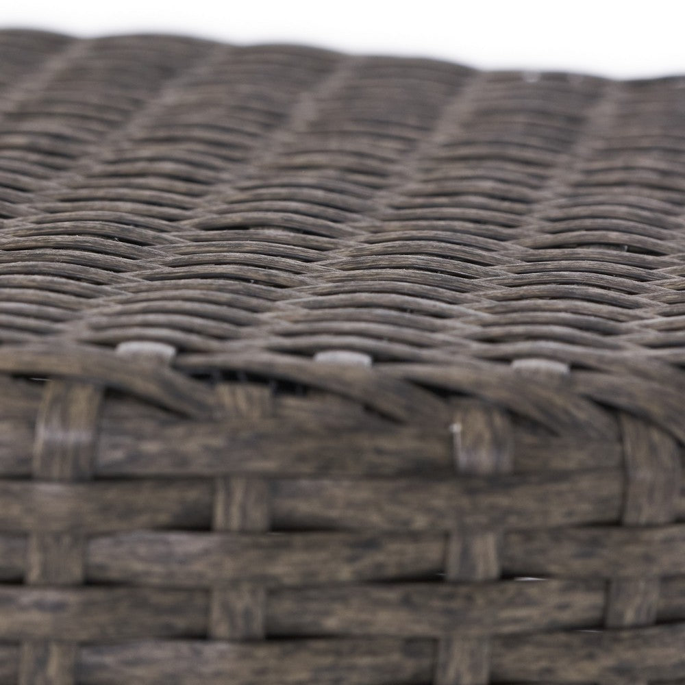 Benjara Olum Outdoor Side Table, Barrel Shape, Gray PE Rattan, Iron, 18 Inch