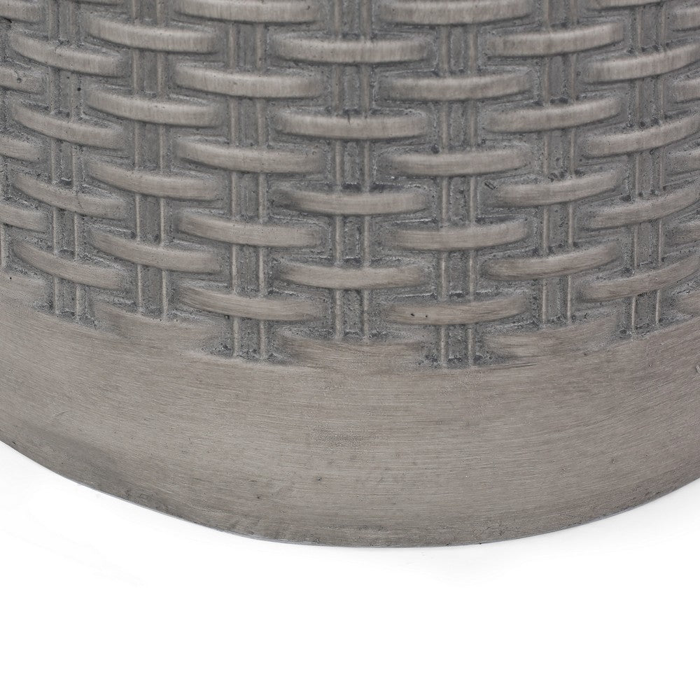 Benjara Outdoor Side End Table, Round Top Gray Faux Concrete, Round 16 Inch