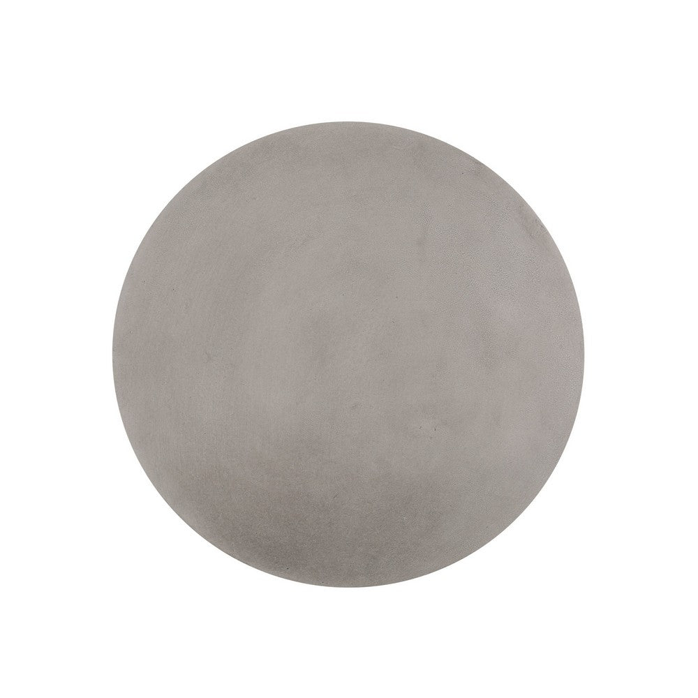 Benjara Outdoor Side End Table, Round Top Gray Faux Concrete, Round 16 Inch