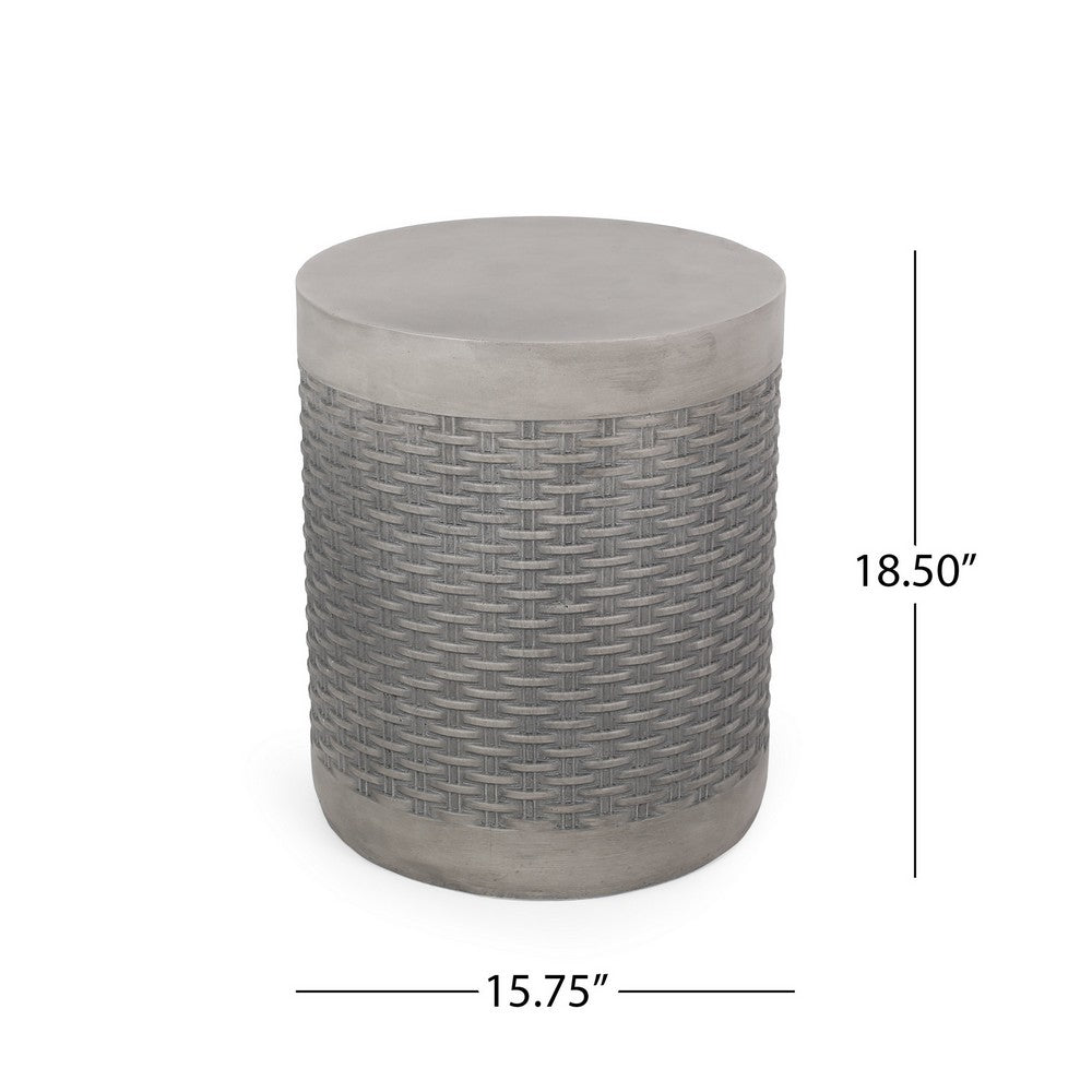 Benjara Outdoor Side End Table, Round Top Gray Faux Concrete, Round 16 Inch