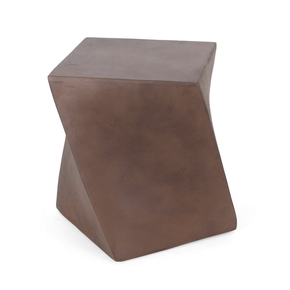 Benjara Outdoor Side End Table, Twisted Cube Shape Brown Faux Concrete 21 Inch